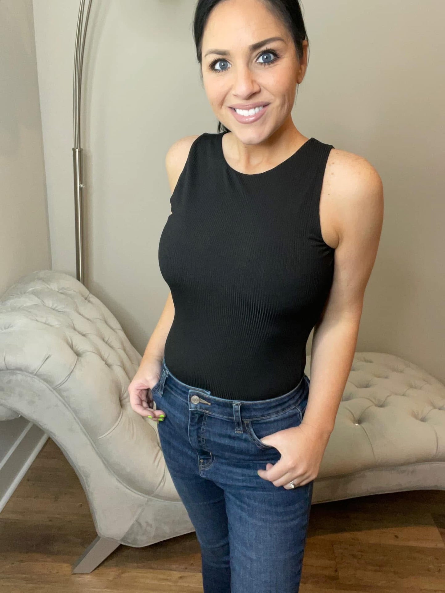 Black Ribbed Bodysuit