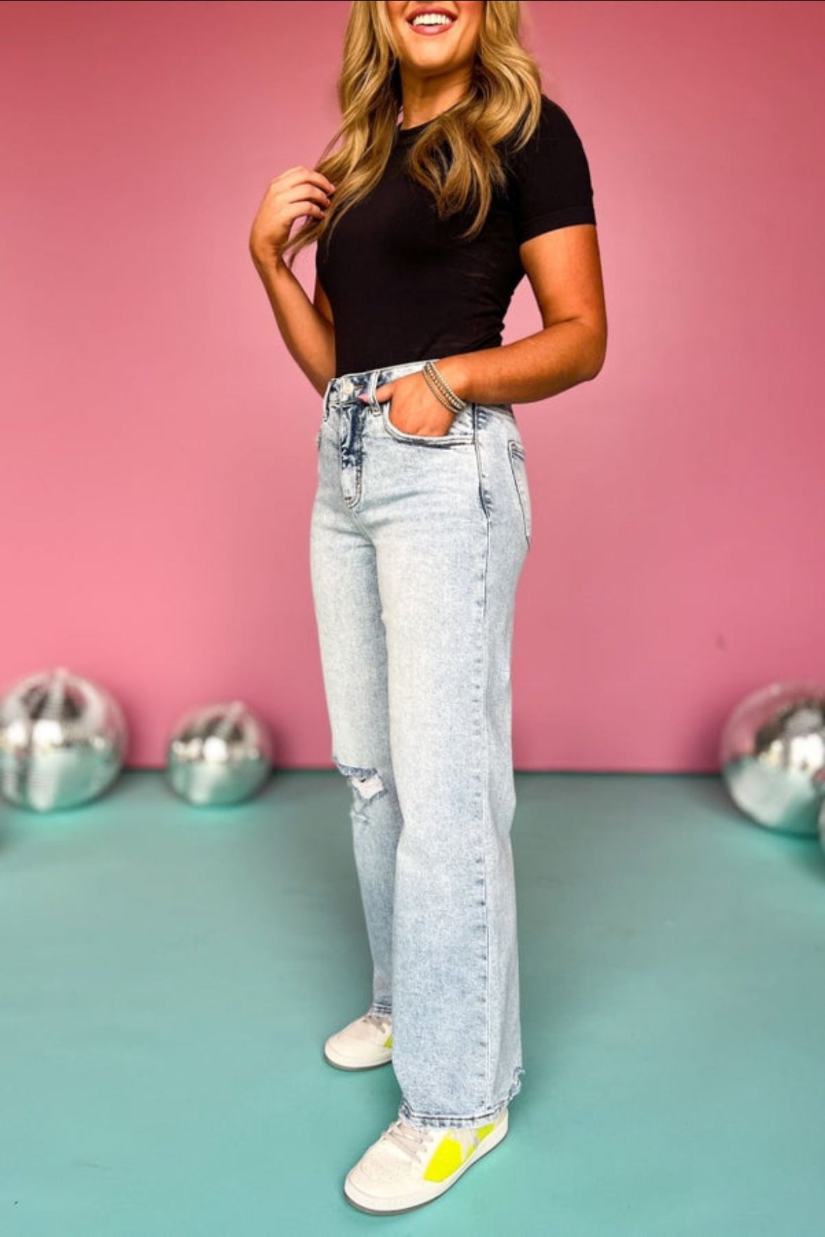 Lovervet By Vervet Distressed Super High Rise Wide Leg Jeans
