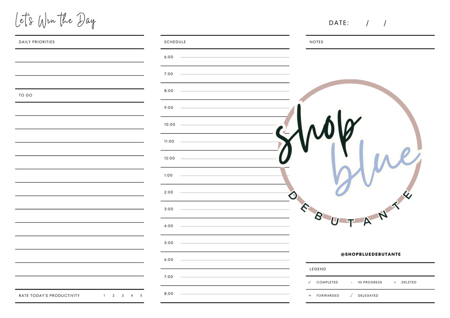 Win the Day - Daily Planner Notepad