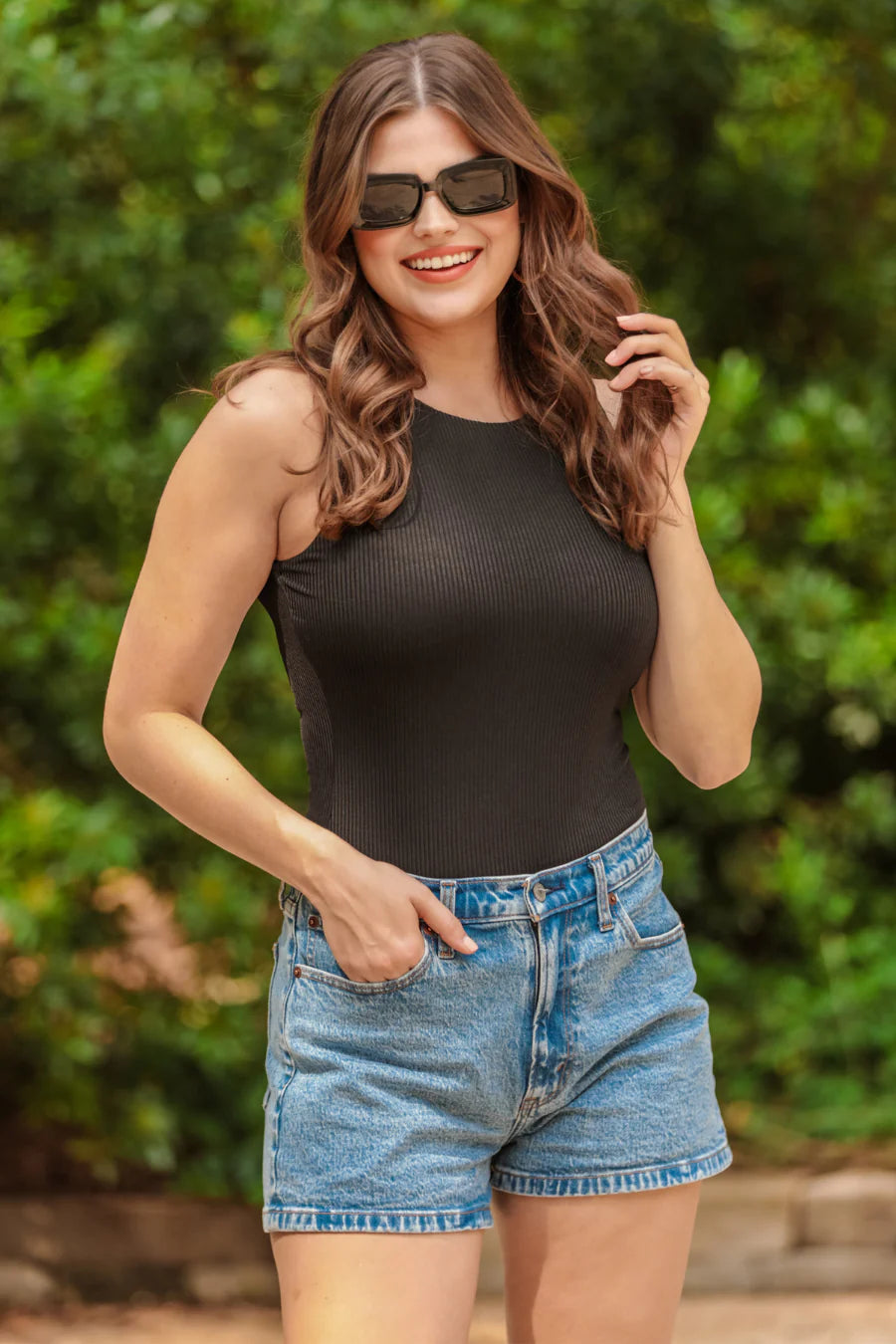 Black Ribbed Bodysuit