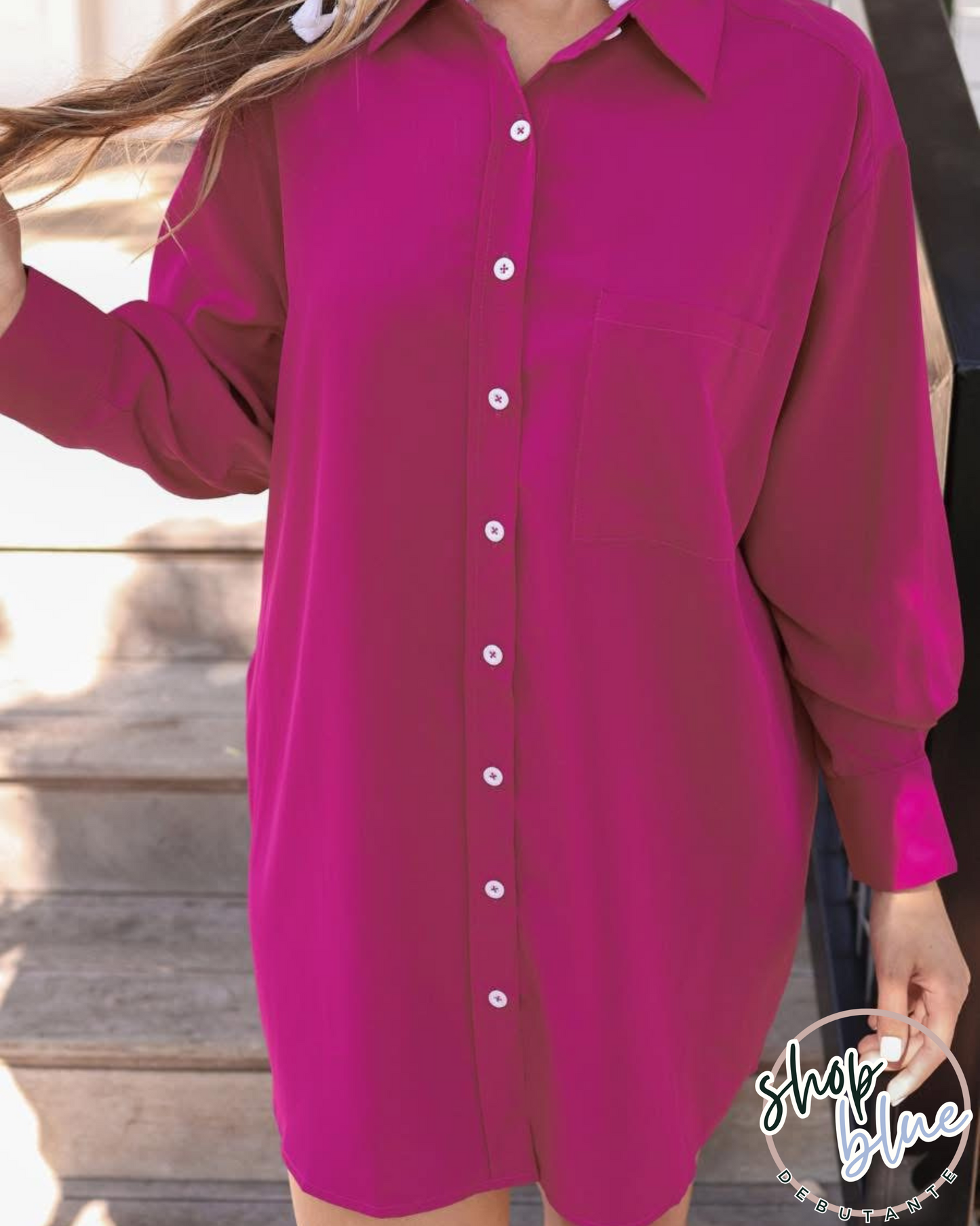 Button Down Shirt Dress (Magenta)