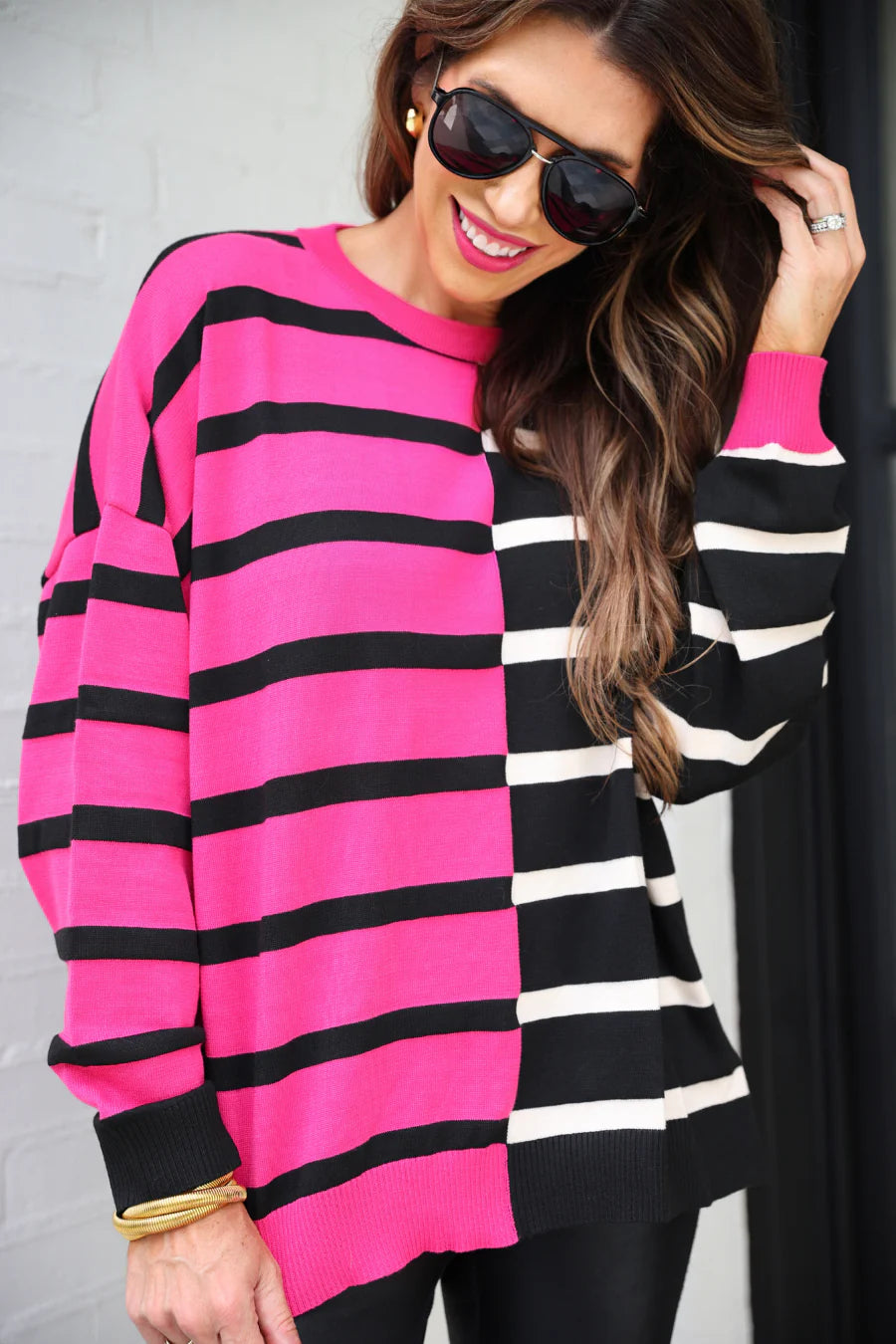 The Debutante Striped Sweater (pink/black)