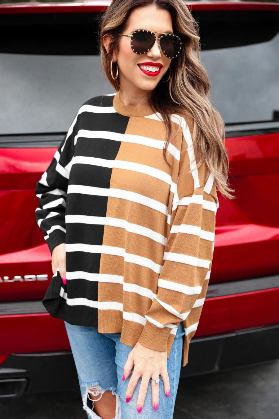 The Debutante Striped Sweater (tan/black)