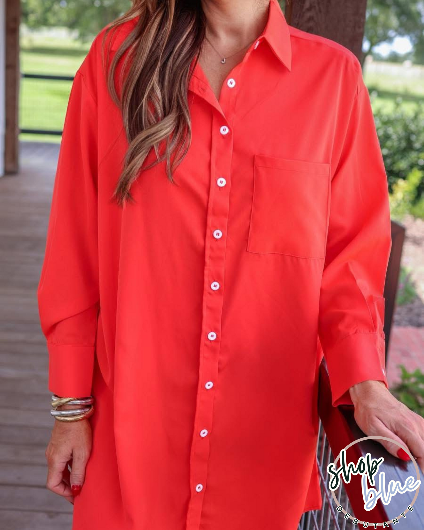 Button Down Shirt Dress (Coral)