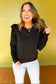 Black Fringe Sleeve Sweater French Terry Top