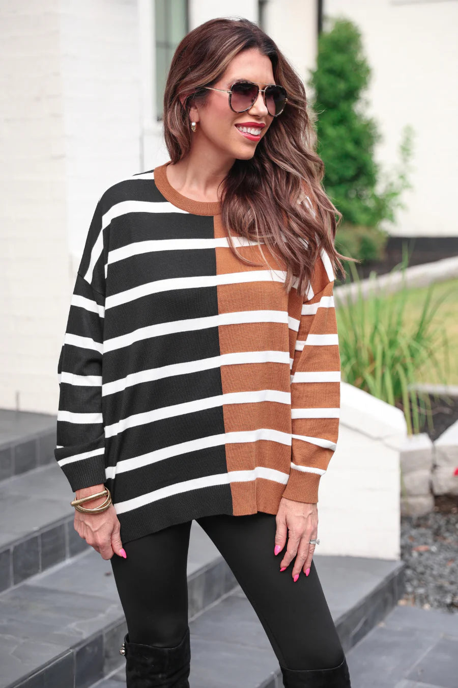 The Debutante Striped Sweater (tan/black)